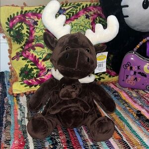 Brown Moose Plush Toy with Antlers mom moose baby stuffed animal new nwt kids